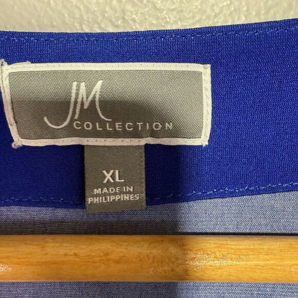 JM Collection XL Tunic Top Blue Black White Geometric Long Sleeve Sequined - Picture 6 of 8